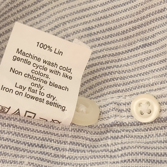 NWT J. Crew Factory 100% linen stripe blue white button-down shirt men's medium - Picture 9 of 12